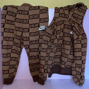 Nike Kids Brown Check 'Just Do It.' Knit Hoodie & Joggers Set
